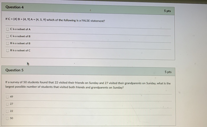 Solved Question 4 5 Pts If C - (4) B - (4.9) A = (4,5, 9) | Chegg.com