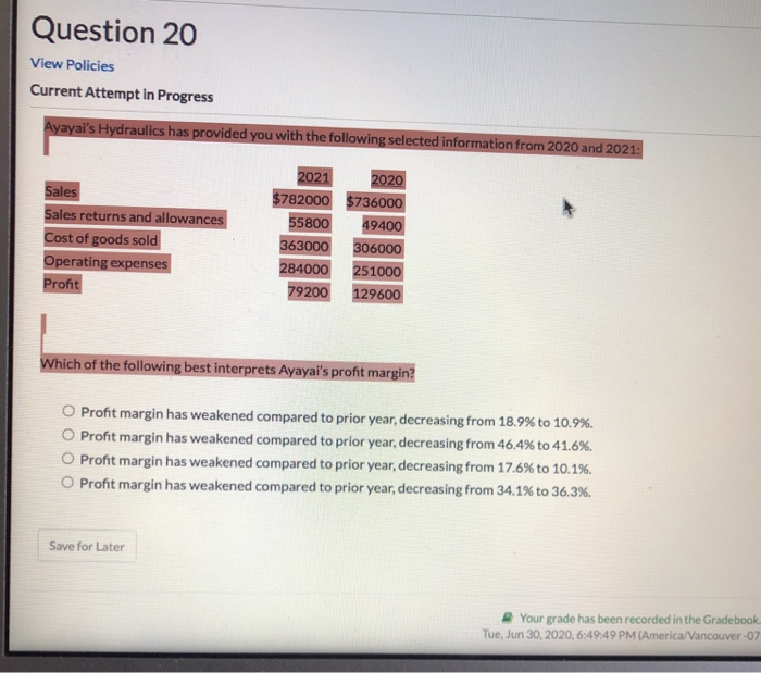 Solved Question 20 View Policies Current Attempt in Progress | Chegg.com