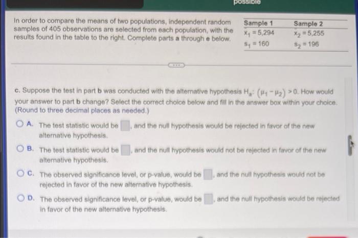 Solved In order to compare the means of two populations, | Chegg.com