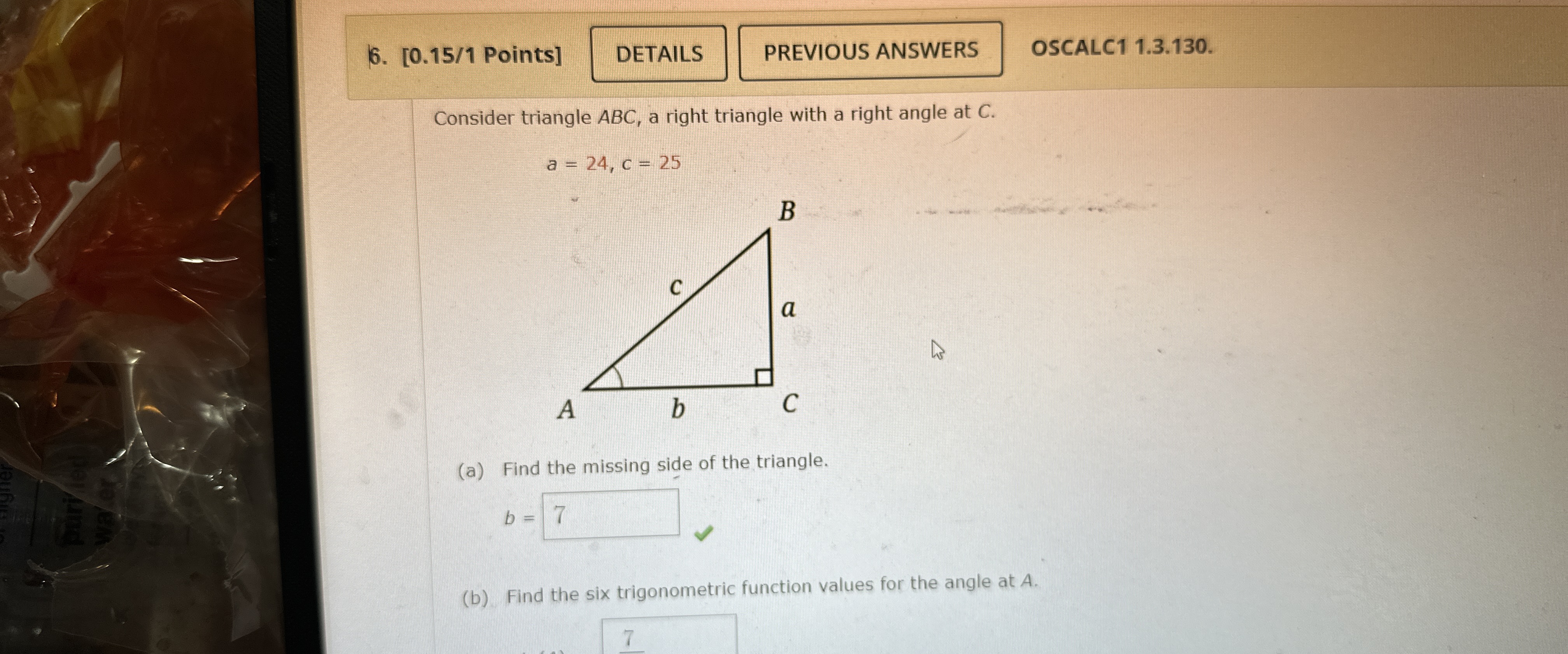 Solved Points]\\nOSCALC1 1.3.130.\\nConsider triangle ABC, a | Chegg.com