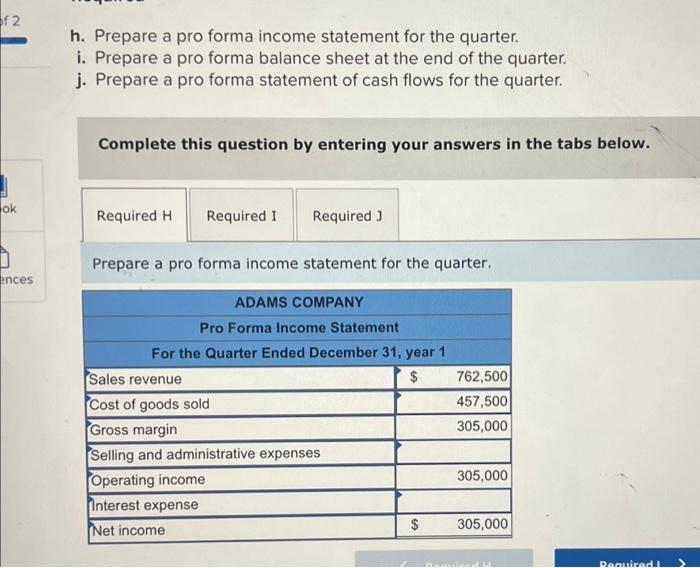 Solved Prepare a pro forma balance sheet at the end of the | Chegg.com