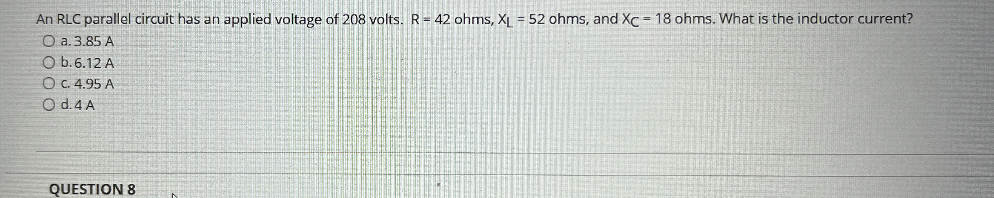 Solved An Rlc Parallel Circuit Has An Applied Voltage Of Chegg Com