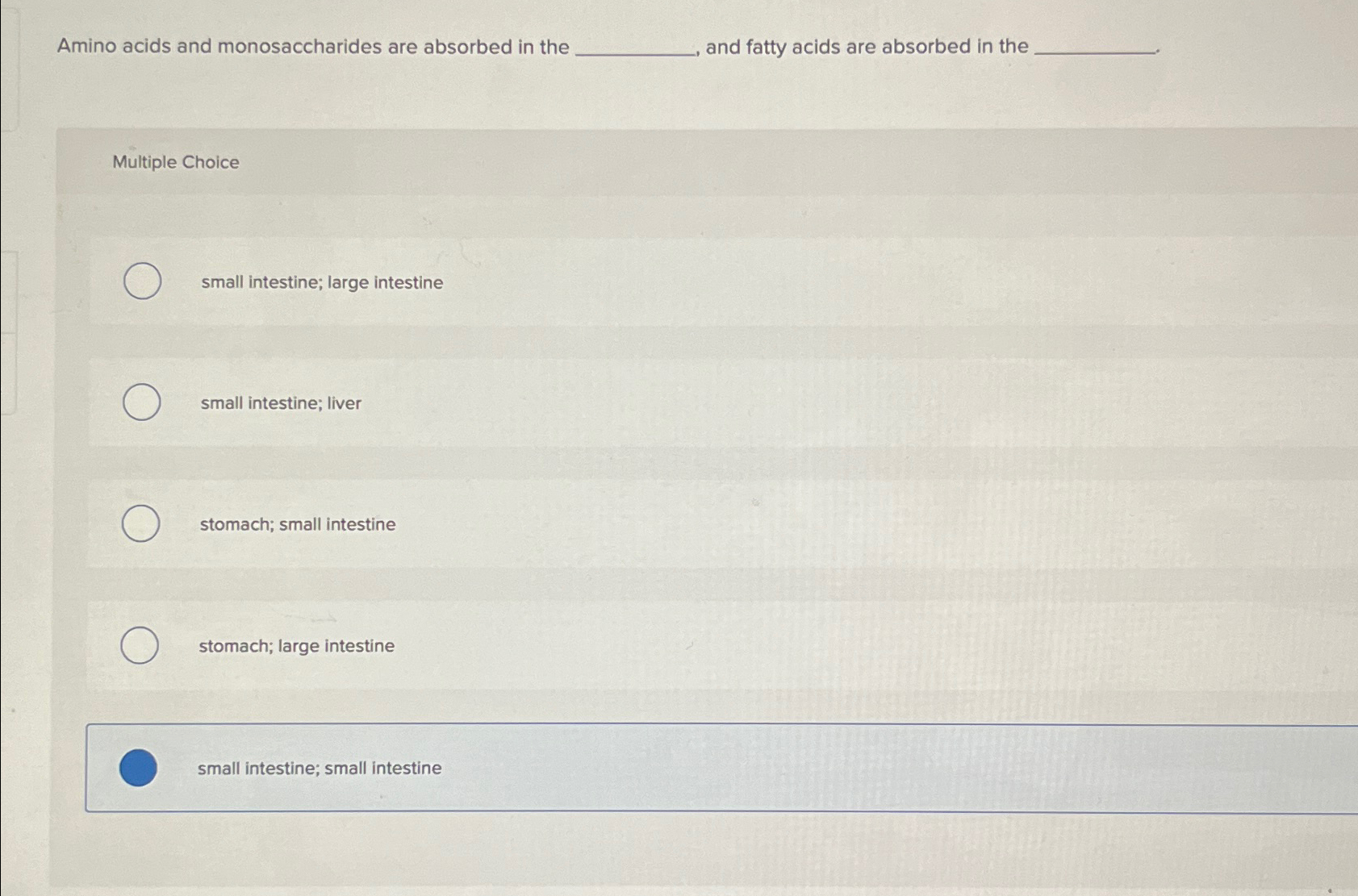 Solved Amino acids and monosaccharides are absorbed in the