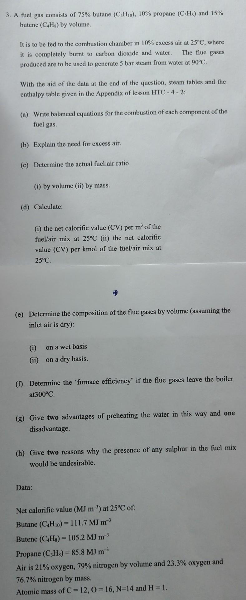 Solved 3. A fuel gas consists of 75% butane (C4H10),10% | Chegg.com