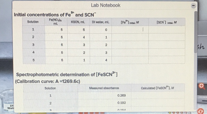 Lab Notebook Initial Concentrations Of Fe And Scn Chegg Com