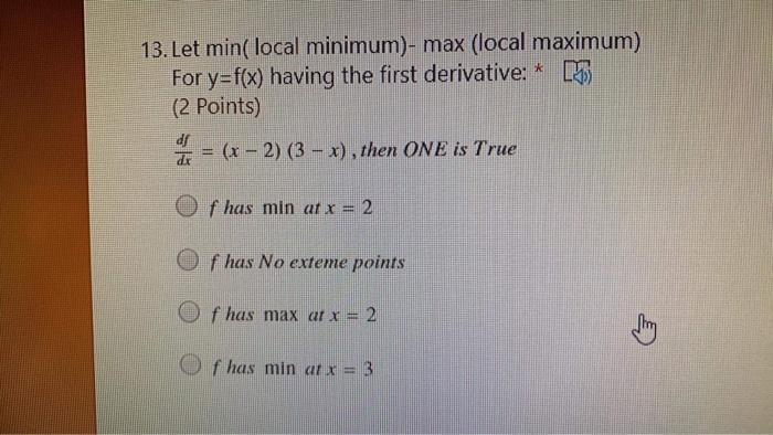 Solved 13. Let min( local minimum)- max (local maximum) For | Chegg.com