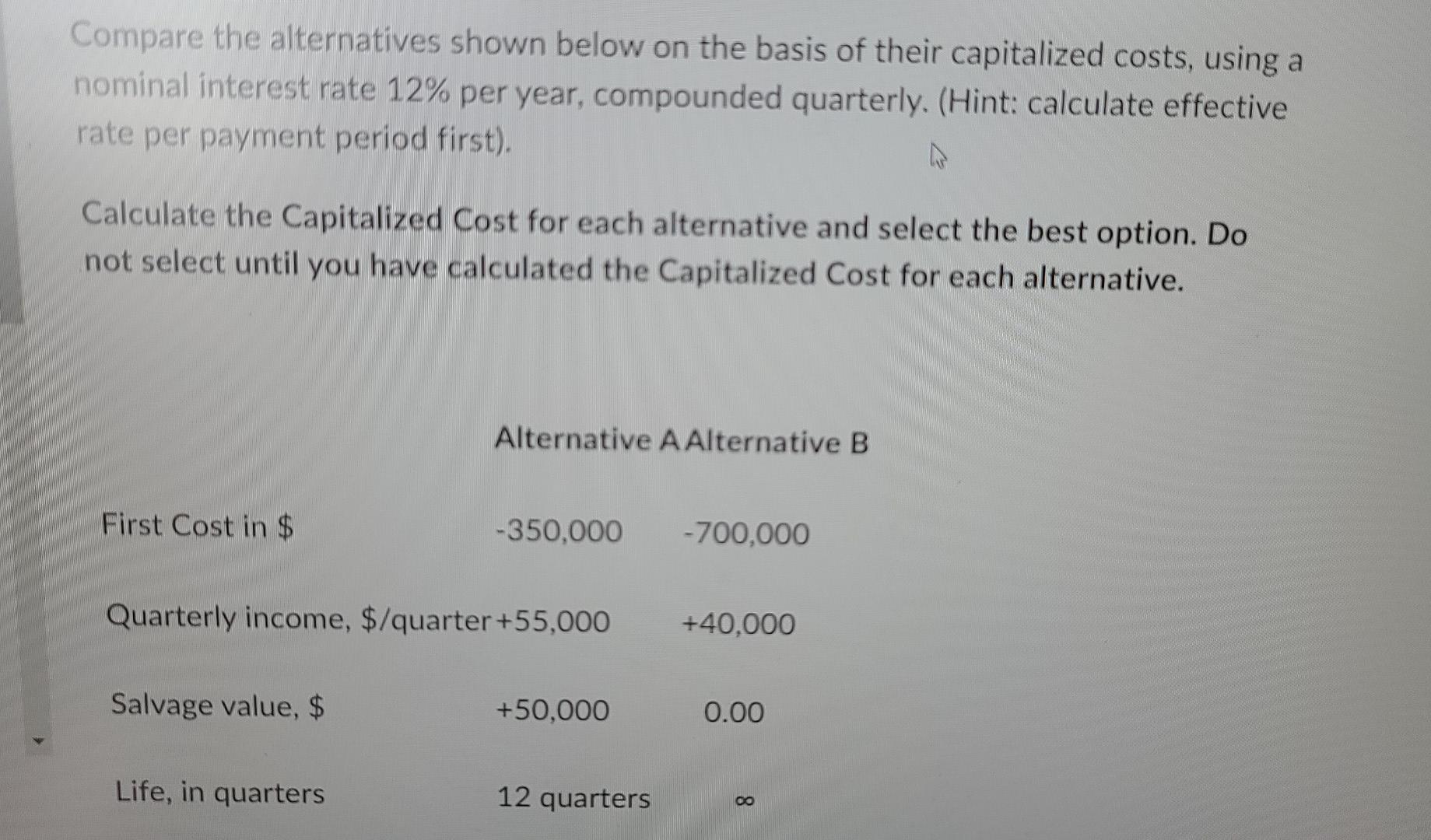 Solved Compare The Alternatives Shown Below On The Basis Of | Chegg.com