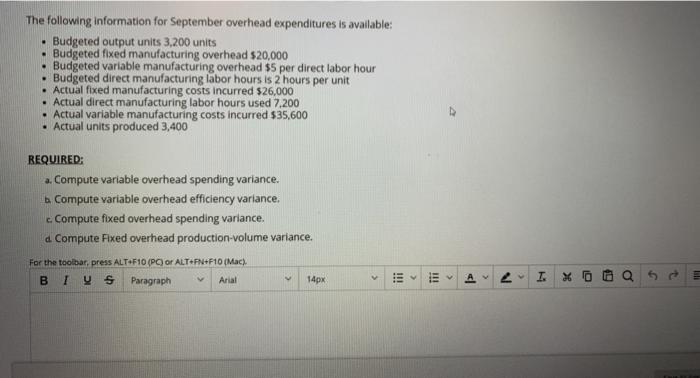 Solved . The following information for September overhead | Chegg.com