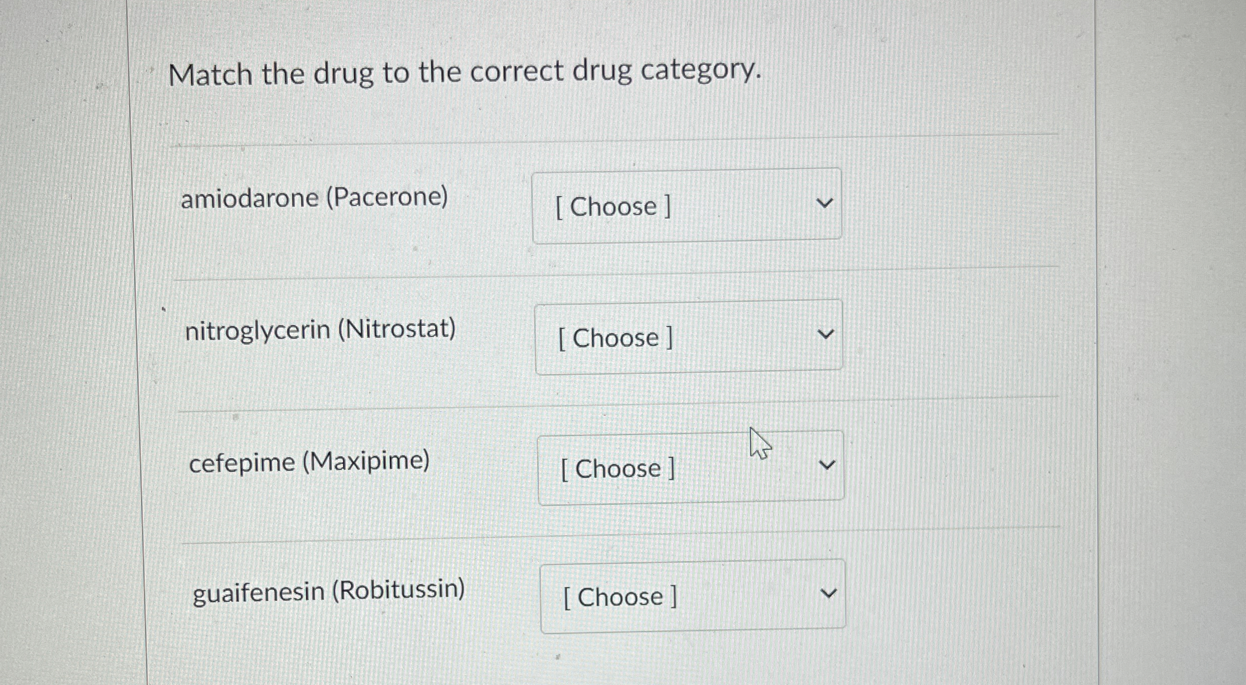 Solved Match the drug to the correct drug | Chegg.com