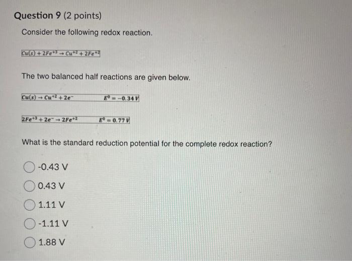 Solved Consider the following redox reaction. | Chegg.com