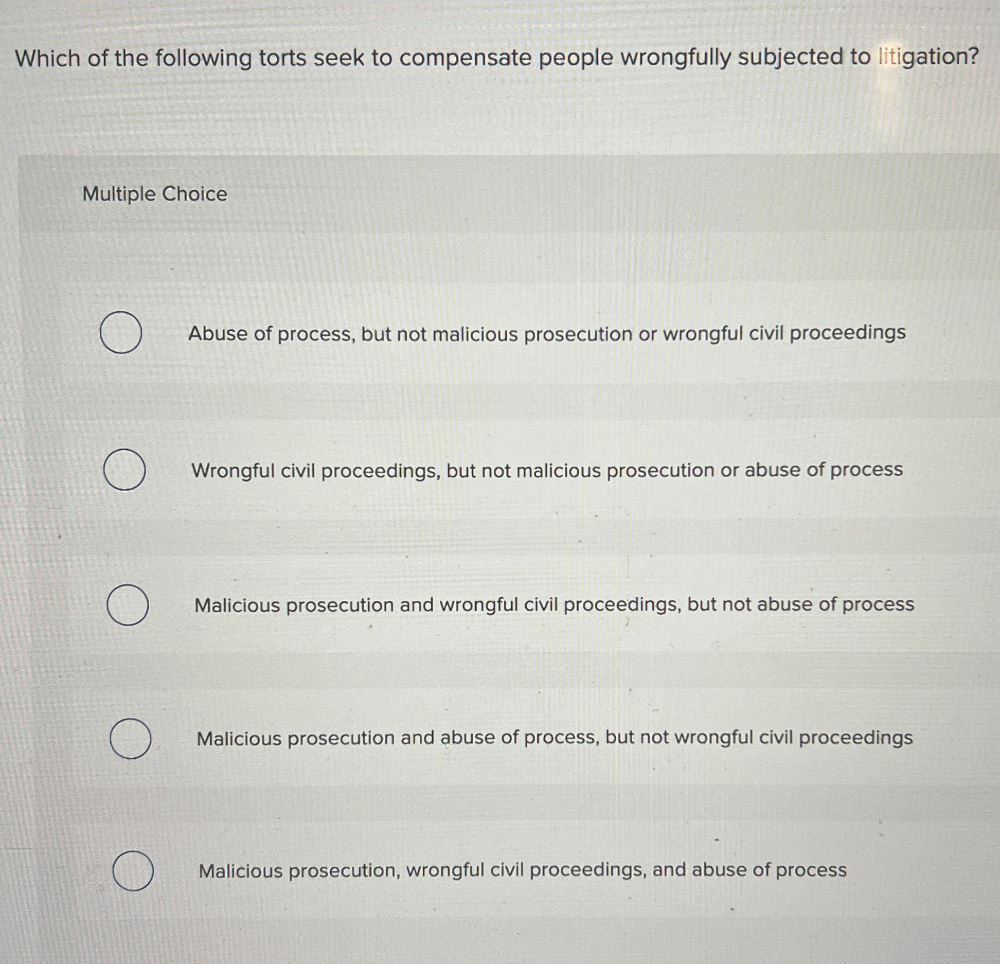 Solved Which of the following torts seek to compensate | Chegg.com