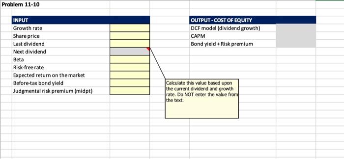 Solved Problem 11-10 OUTPUT-COST OF EQUITY DCF model | Chegg.com