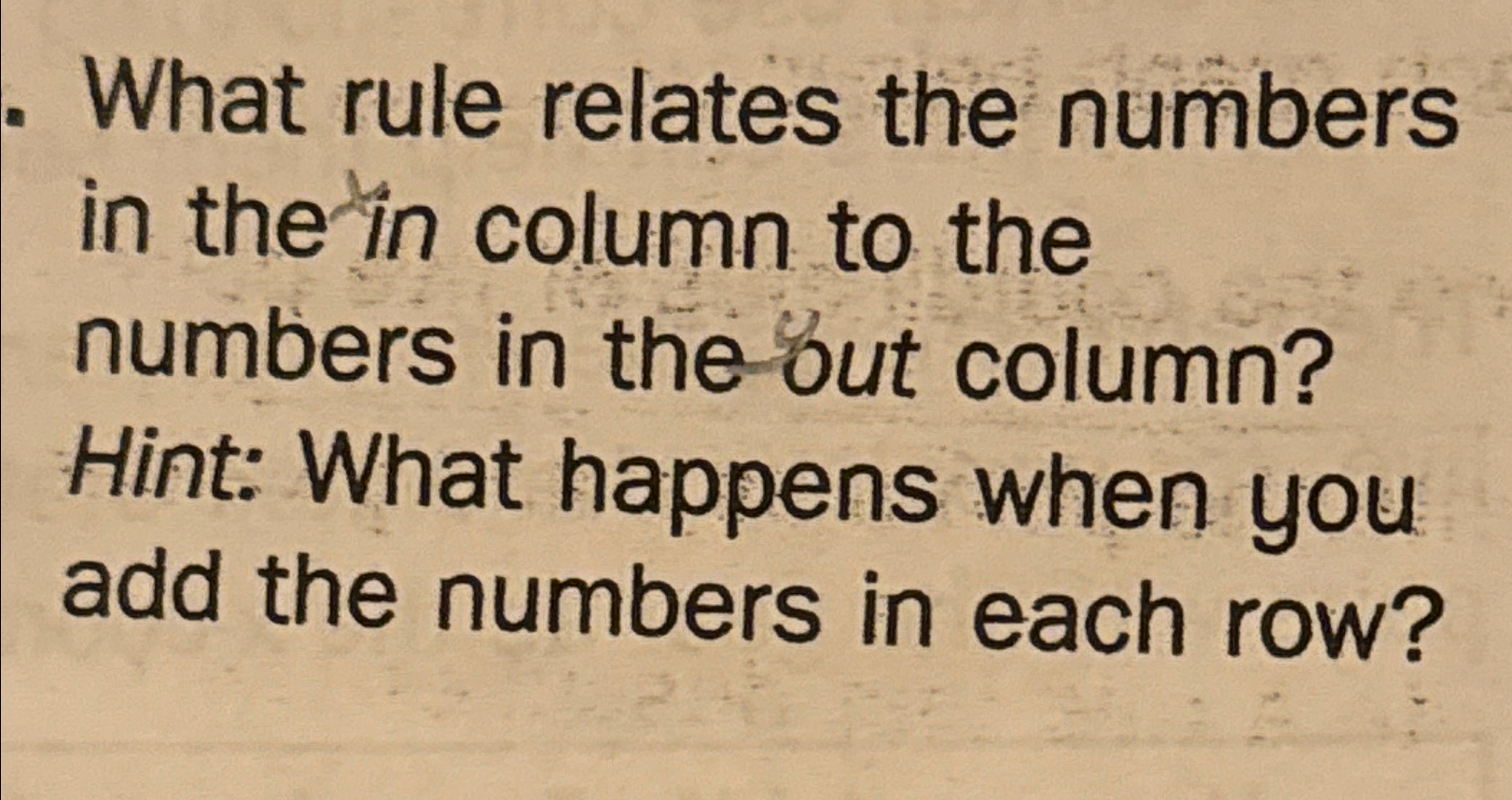 Solved What rule relates the numbers in the in column to the | Chegg.com