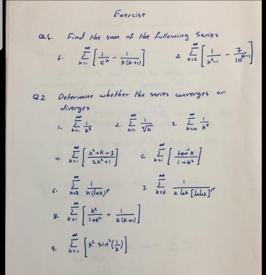 Solved Exercise (2.1. Find the sum of the following series | Chegg.com