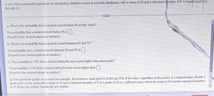 Solved A set of final examination grades in an introductory | Chegg.com