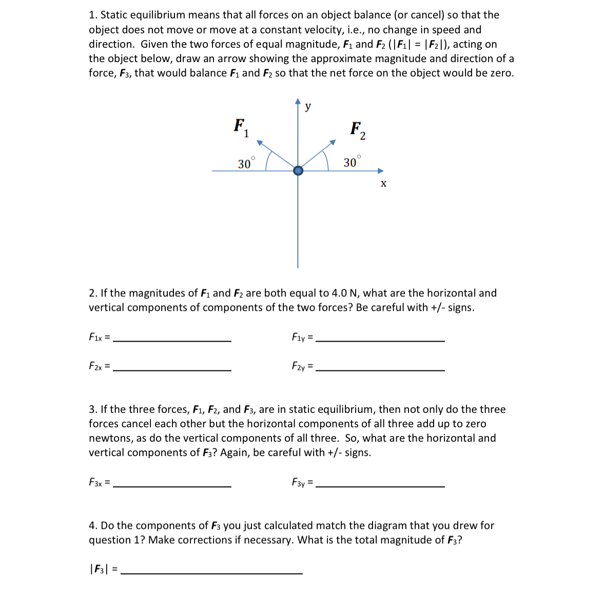 Solved Static equilibrium means that all forces on an object | Chegg.com