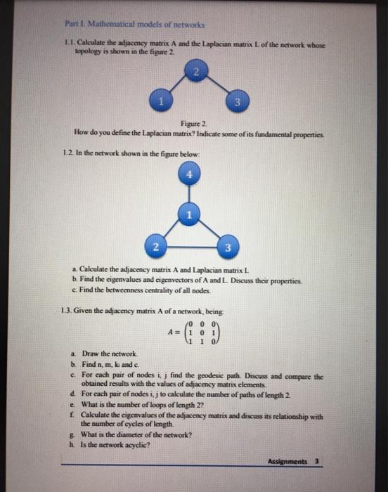 Solved Part 1 Mathematical models of networks 1.1. Calculate | Chegg.com