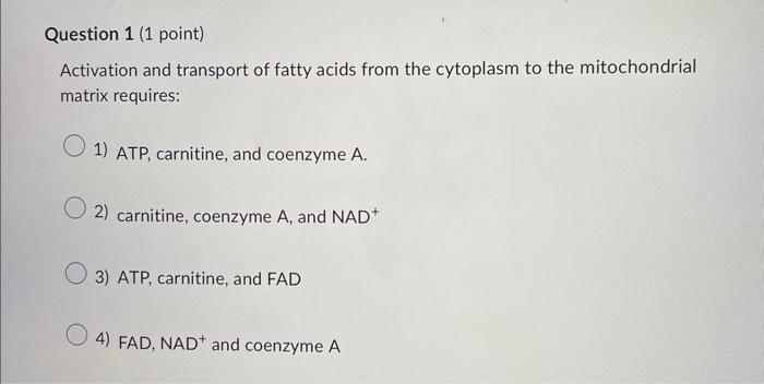 Solved Activation and transport of fatty acids from the | Chegg.com