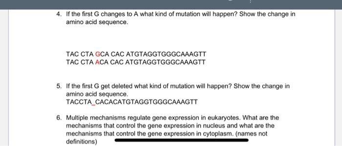 Solved 4. If the first G changes to A what kind of mutation | Chegg.com