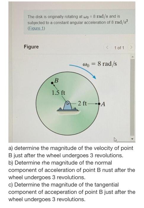 Solved The Disk Is Originally Rotating At ω0=8rad/s And Is | Chegg.com