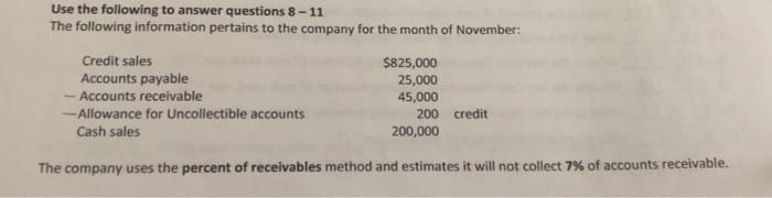 Solved Use the following to answer questions 8-11 The | Chegg.com