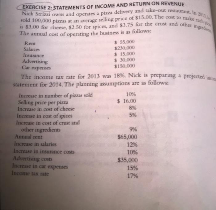 Solved Car expenses EXERCISE 2: STATEMENTS OF INCOME AND | Chegg.com