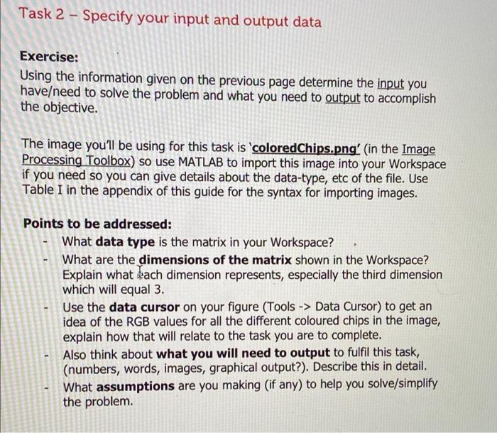 Solved Task 2 - Specify your input and output data Exercise: | Chegg.com