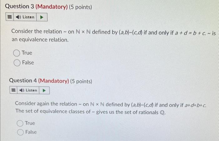 Solved Consider the relation ∼ on N×N defined by (a,b)∼(c,d) | Chegg.com