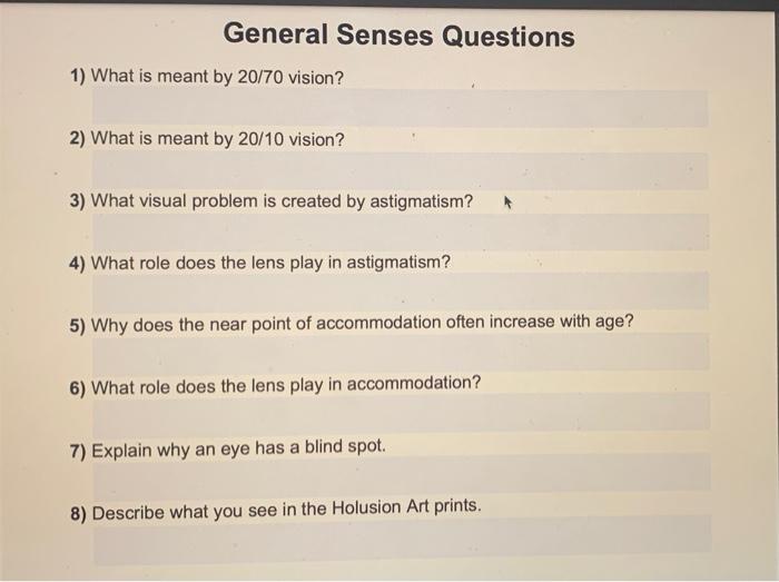 Solved General Senses Questions 1) What is meant by 20/70