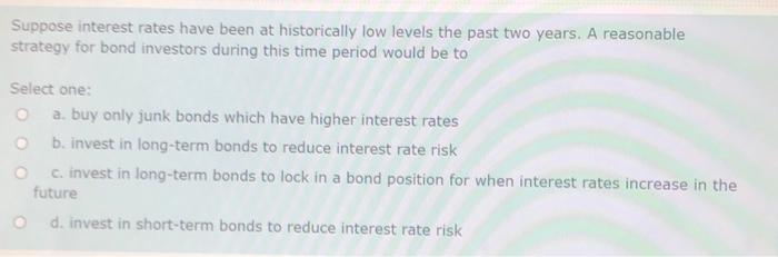 Solved Suppose interest rates have been at historically low | Chegg.com