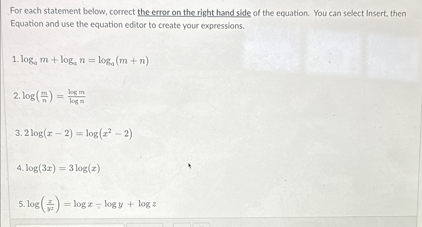 Solved For each statement below, correct the error on the | Chegg.com
