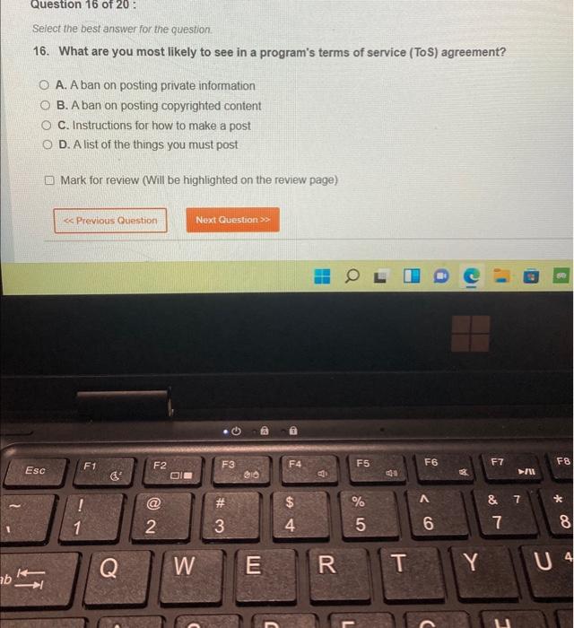 Question 16 Of 20: Select The Best Answer For The | Chegg.com