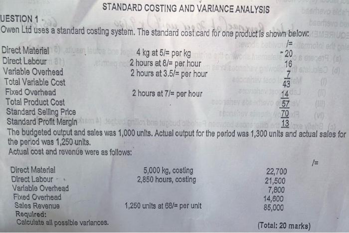 Solved 16 STANDARD COSTING AND VARIANCE ANALYSIS UESTION 1 | Chegg.com