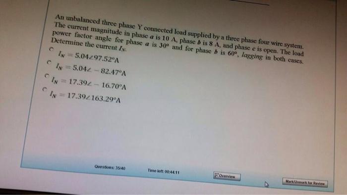 Solved An unbalanced three phase Y connected load supplied | Chegg.com