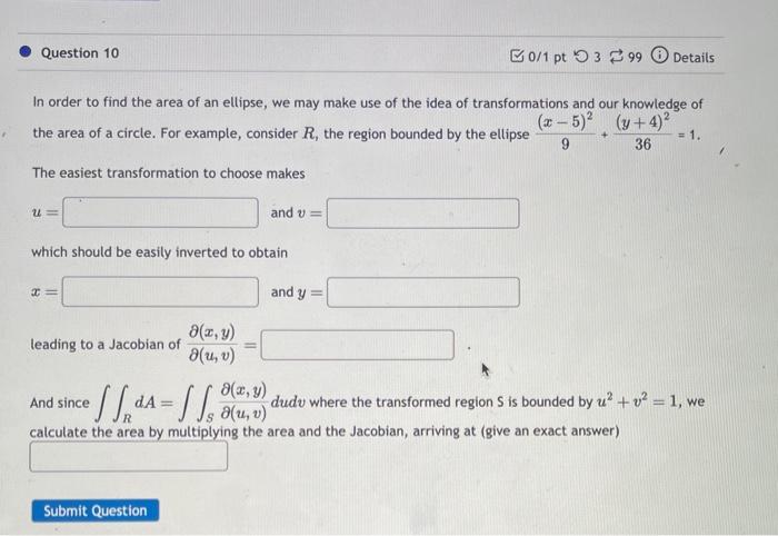 Solved In order to find the area of an ellipse, we may make | Chegg.com