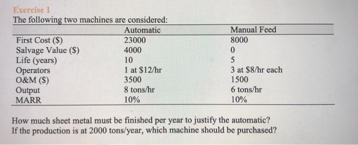 Solved Exercise 1 The following two machines are considered: | Chegg.com