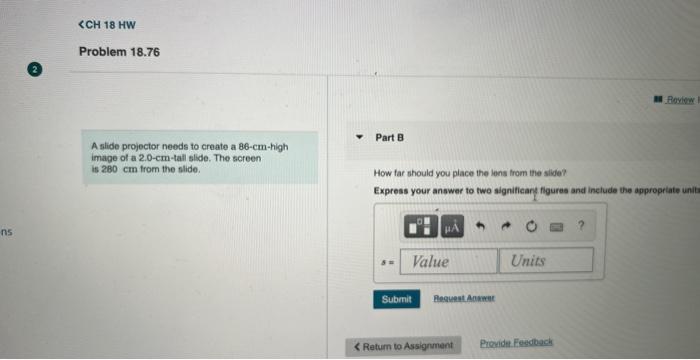 Solved A slide projector needs to create a 88−cm-high Part A | Chegg.com