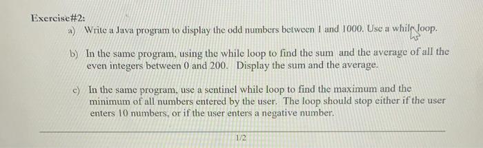 Solved Exercise#2: a) Write a Java program to display the | Chegg.com