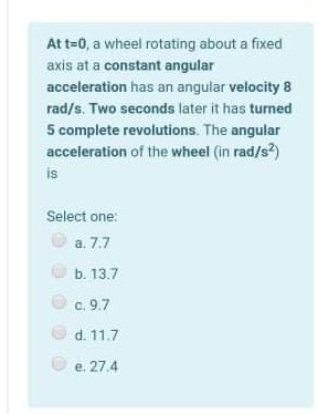 Solved At t=0, a wheel rotating about a fixed axis at a | Chegg.com