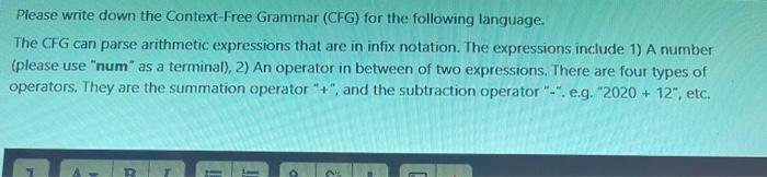 Solved Please write down the Context-Free Grammar (CFG) for | Chegg.com