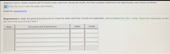Solved Make the general journal entry to create the petty | Chegg.com