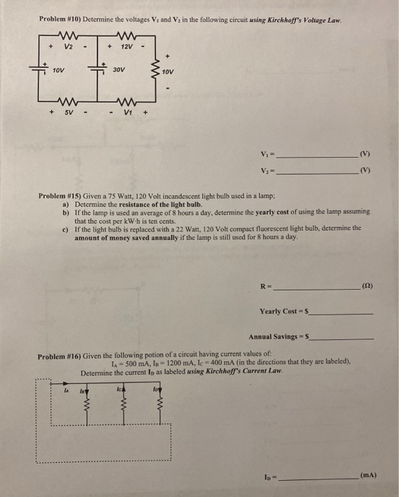 Solved Problem #10) Determine The Voltages V, And V: In The | Chegg.com