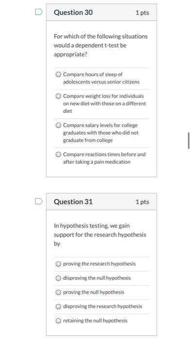 Solved Question 30 1 pts For which of the following | Chegg.com