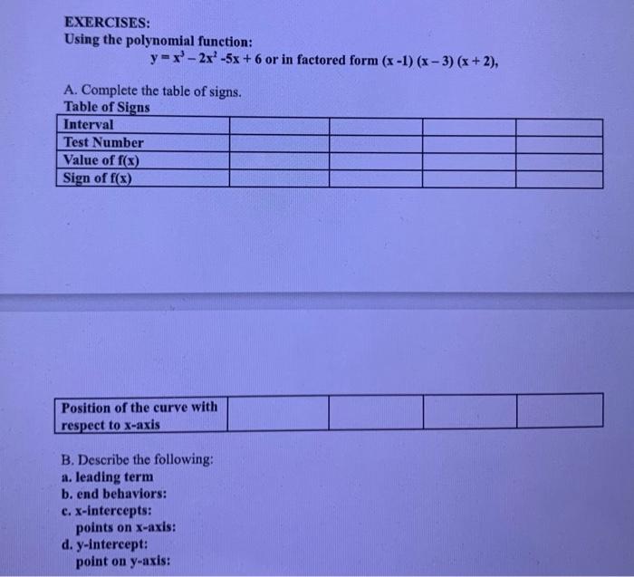 Solved Exercises Using The Polynomial Function Y X 2x 5x Chegg Com