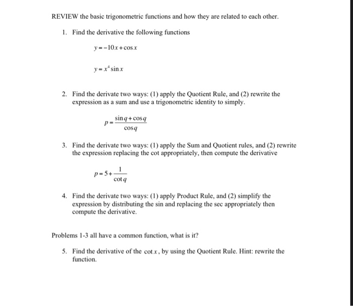 10. differentiation of trigonometric functions homework