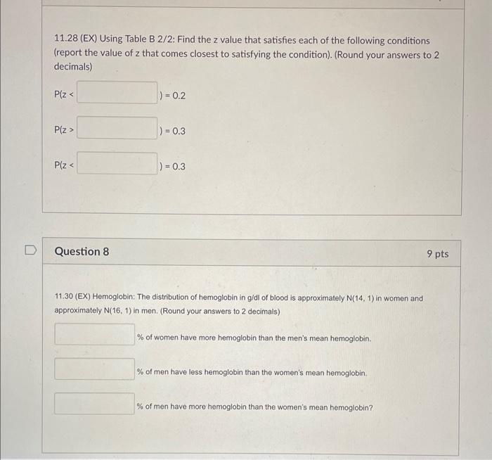 Solved 11.26 (EX) Using Table B 1/2: Use Table B to find the | Chegg.com