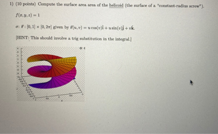 Solved 1 10 Points Compute The Surface Area Area Of Th Chegg Com