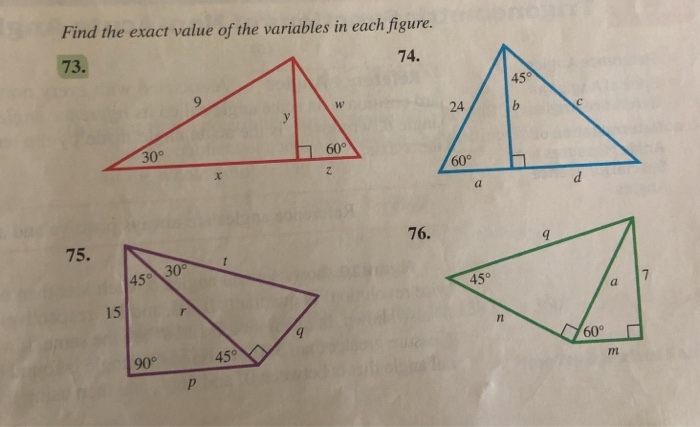 Solved Find The Exact Value Of The Variables In Each Figure Chegg Com