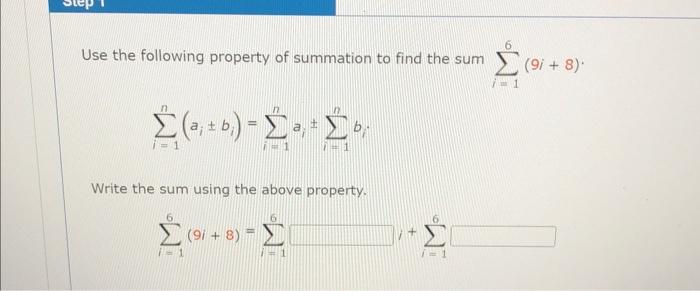 Solved Use the following property of summation to find the | Chegg.com