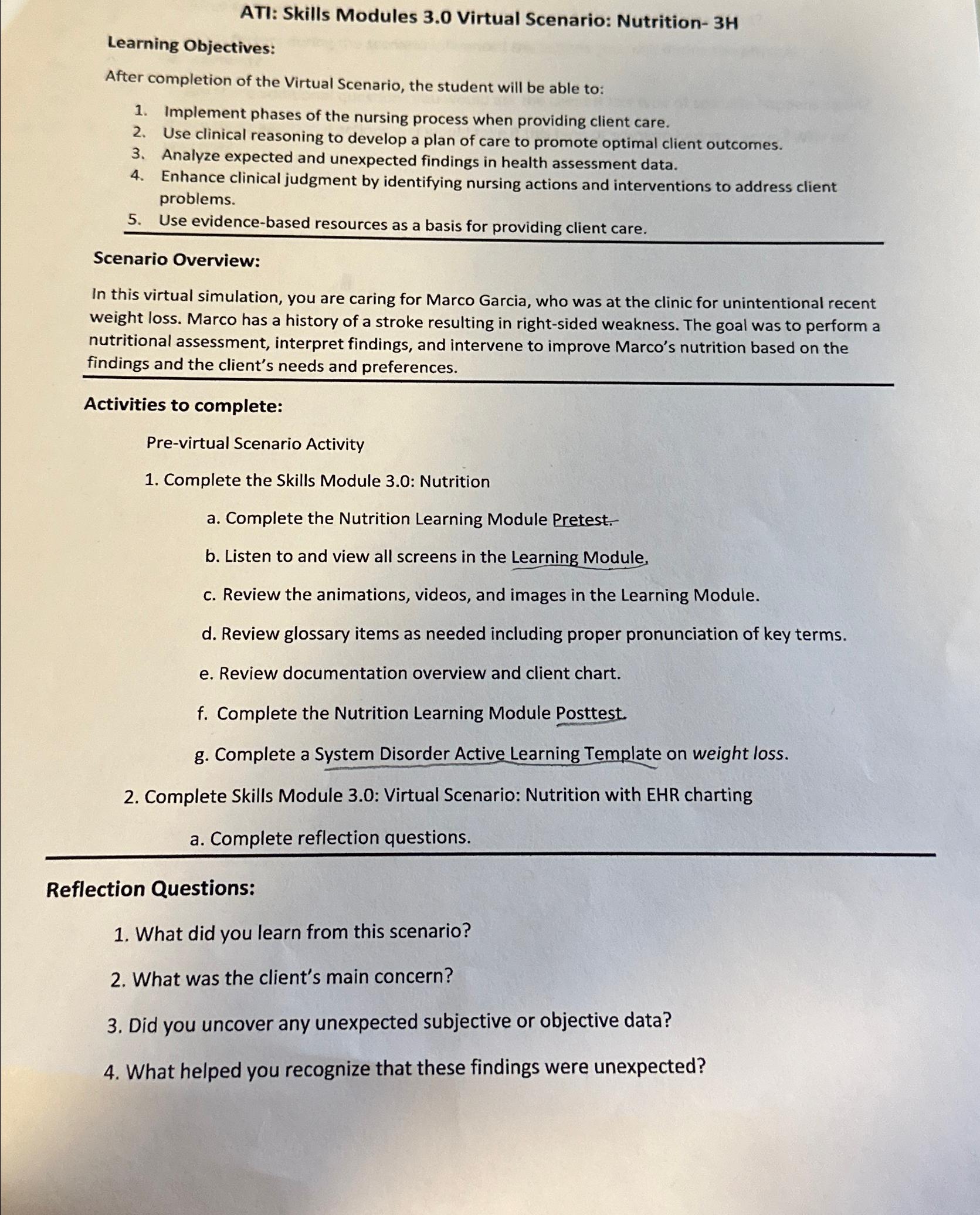 Solved ati skills modules 3 0 virtual scenario chegg